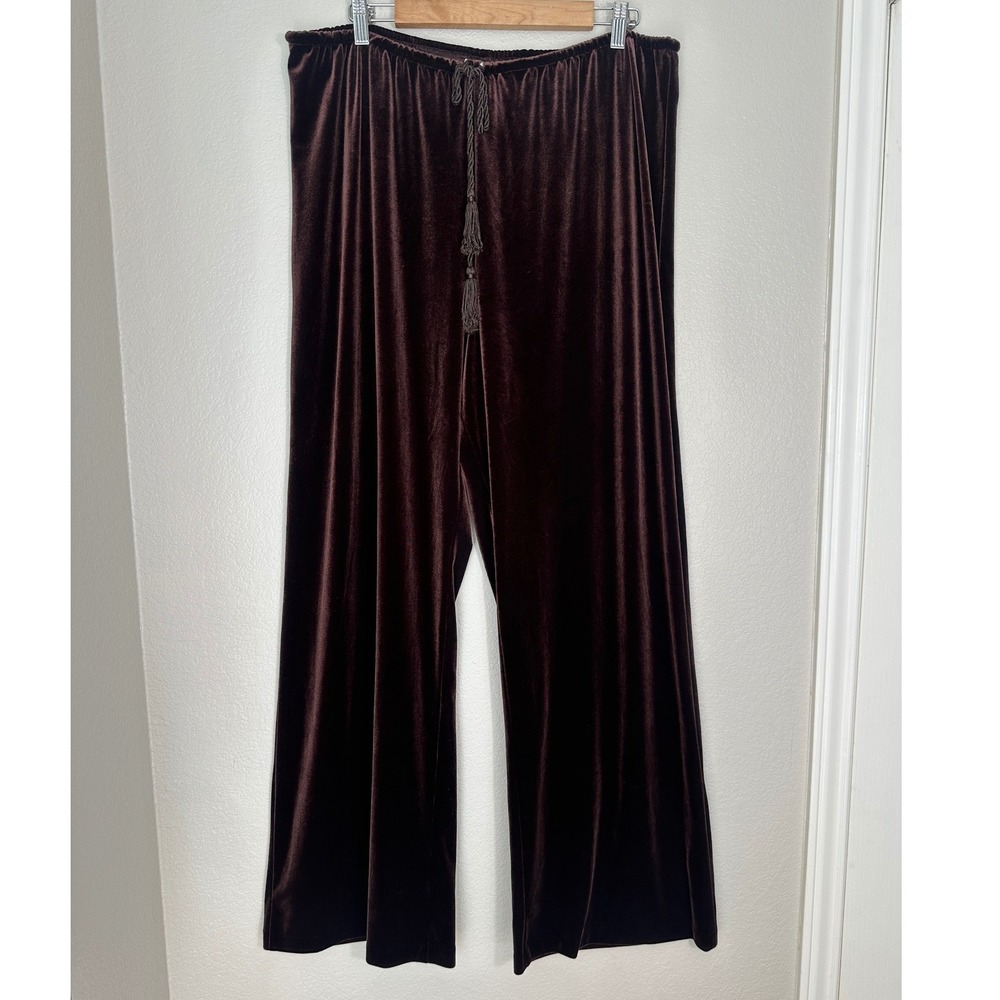 Soft Surroundings Velvet Pants XLT Tall Brown Drawstring Wide Leg Boho Holiday